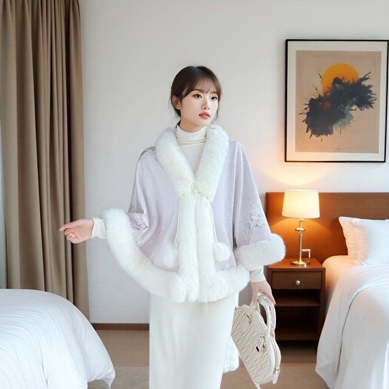 Rahvusliku stiiliga cape, polüestrist materjal, hoiab sooja sügis-talvel