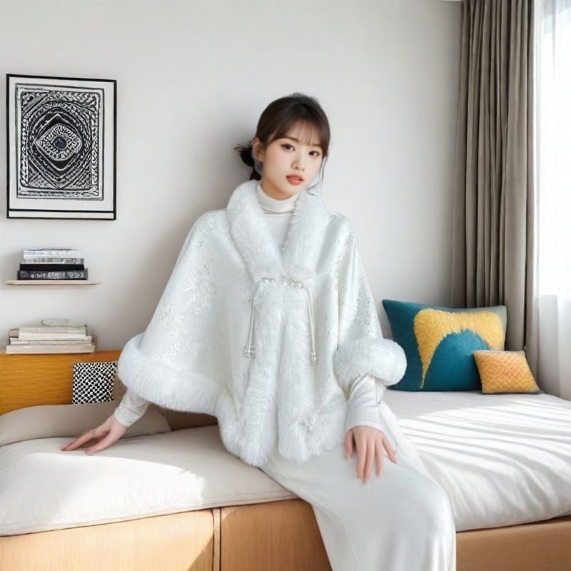 Rahvusliku stiiliga cape, polüestrist materjal, hoiab sooja sügis-talvel