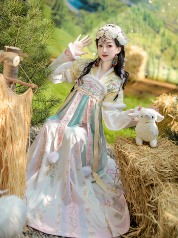 Sieviešu Tang dinastijas Hanfu apmetnis, ģeometrisks raksts (poliestera audums >95%, Pipa piedurknes, izšūšana, rudens 2025)