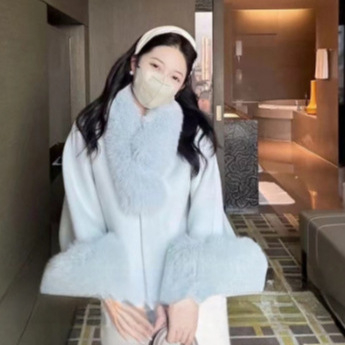 Moteriškas vilnos paltas kapės stiliumi, be rankovių, storas, laisvas kirpimas, vilnos-Lyocell mišinys