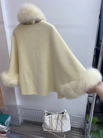 Moteriškas vilnos paltas kapės stiliumi, be rankovių, storas, laisvas kirpimas, vilnos-Lyocell mišinys