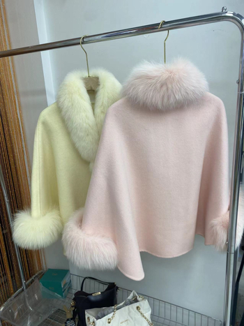 Moteriškas vilnos paltas kapės stiliumi, be rankovių, storas, laisvas kirpimas, vilnos-Lyocell mišinys