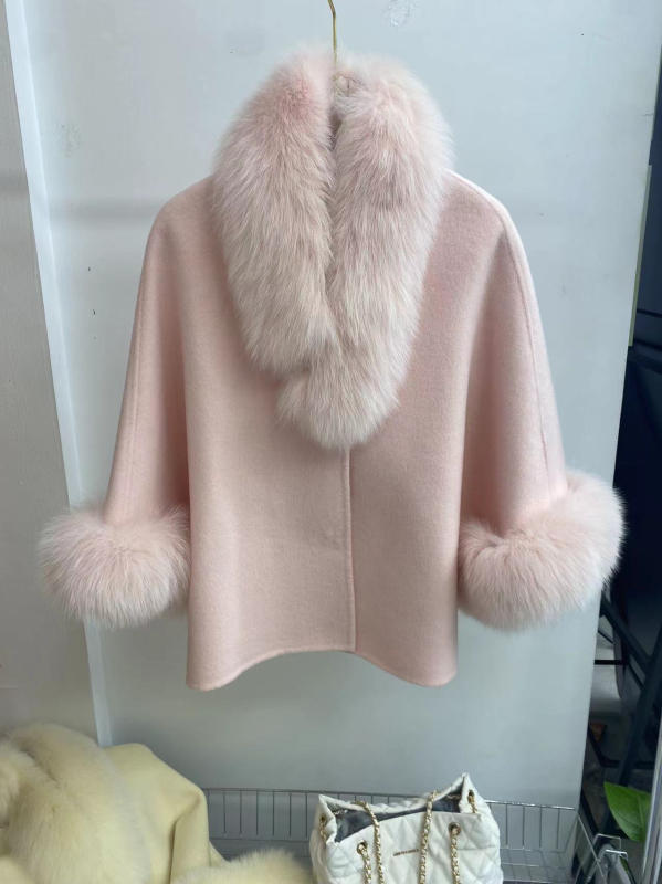 Moteriškas vilnos paltas kapės stiliumi, be rankovių, storas, laisvas kirpimas, vilnos-Lyocell mišinys