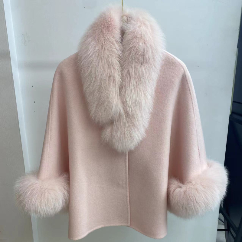 Moteriškas vilnos paltas kapės stiliumi, be rankovių, storas, laisvas kirpimas, vilnos-Lyocell mišinys