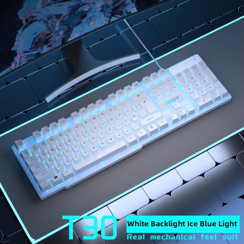 Жична клавиатура с 104 клавиша, USB връзка, мишка и слушалки — гейминг комплект от три части за лаптоп/компютър