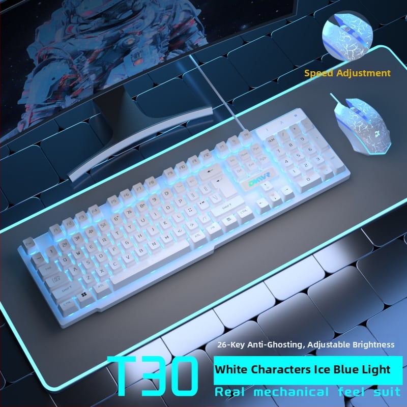 Жична клавиатура с 104 клавиша, USB връзка, мишка и слушалки — гейминг комплект от три части за лаптоп/компютър