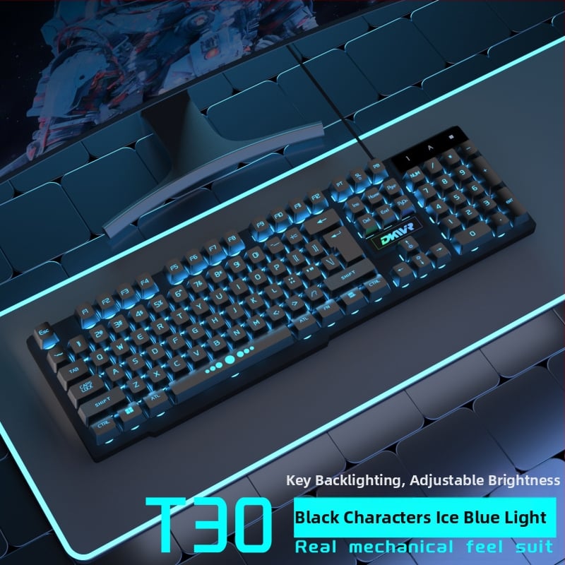 Жична клавиатура с 104 клавиша, USB връзка, мишка и слушалки — гейминг комплект от три части за лаптоп/компютър