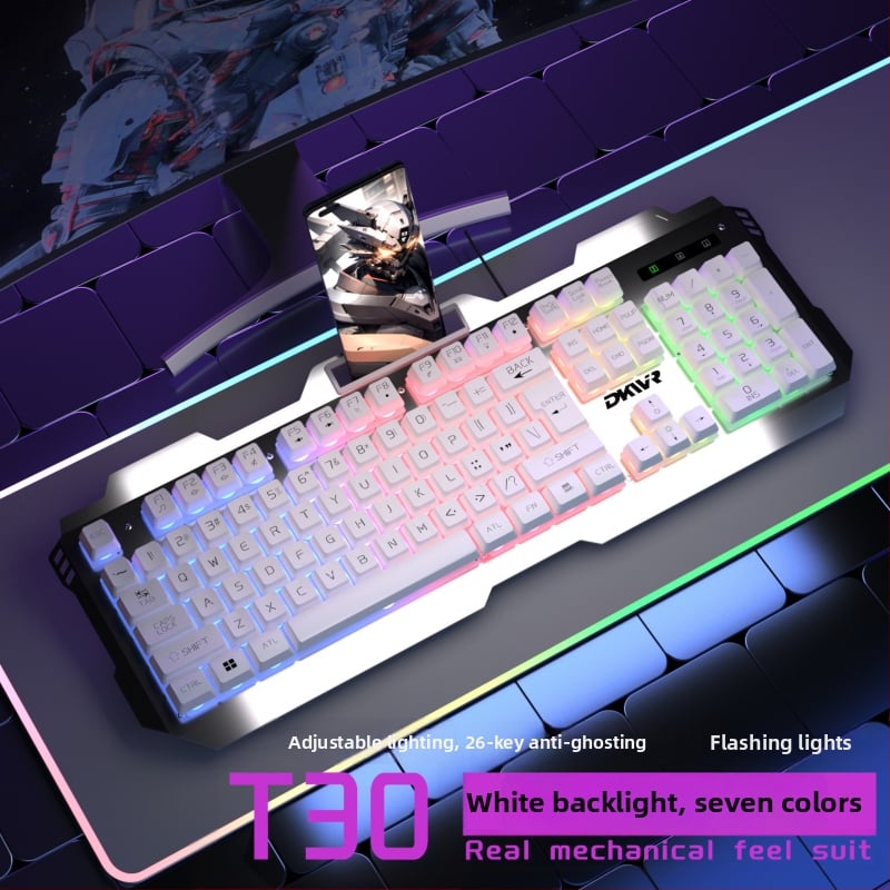 Жична клавиатура с 104 клавиша, USB връзка, мишка и слушалки — гейминг комплект от три части за лаптоп/компютър