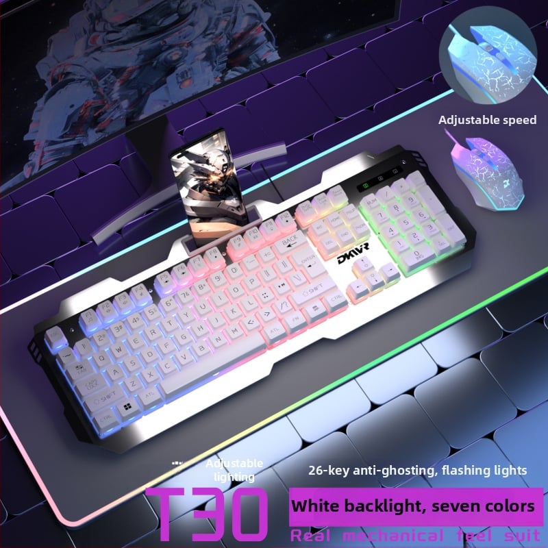 Жична клавиатура с 104 клавиша, USB връзка, мишка и слушалки — гейминг комплект от три части за лаптоп/компютър