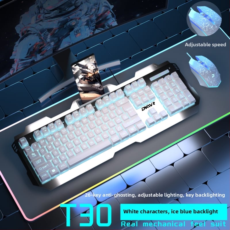 Жична клавиатура с 104 клавиша, USB връзка, мишка и слушалки — гейминг комплект от три части за лаптоп/компютър