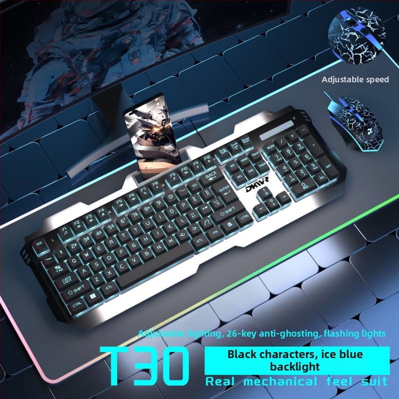 Жична клавиатура с 104 клавиша, USB връзка, мишка и слушалки — гейминг комплект от три части за лаптоп/компютър