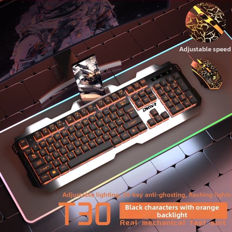 Жична клавиатура с 104 клавиша, USB връзка, мишка и слушалки — гейминг комплект от три части за лаптоп/компютър