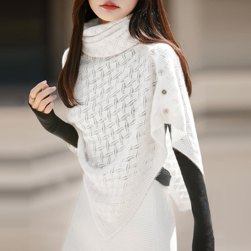 Női gyapjú sál-köpeny, kötött, meleg, szélesség 45 cm, warp-knit, őszi 2025