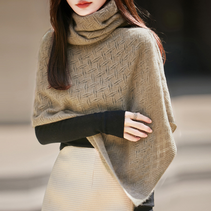 Női gyapjú sál-köpeny, kötött, meleg, szélesség 45 cm, warp-knit, őszi 2025