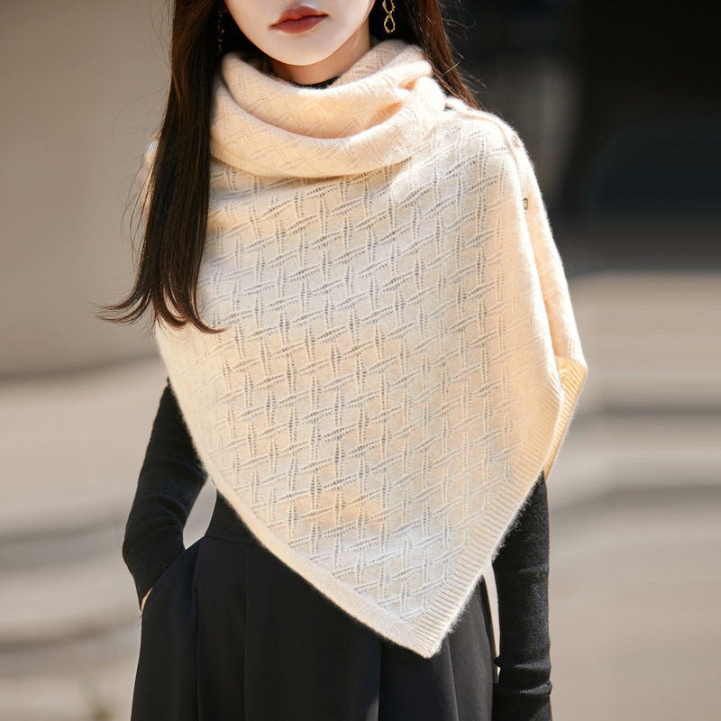 Női gyapjú sál-köpeny, kötött, meleg, szélesség 45 cm, warp-knit, őszi 2025