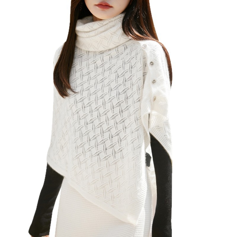 Női gyapjú sál-köpeny, kötött, meleg, szélesség 45 cm, warp-knit, őszi 2025