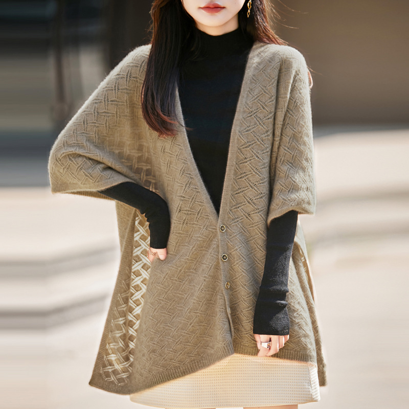 Sieviešu vilnas šalle-kabata, adīta, silta, platums 45 cm, warp-knit, rudens 2025