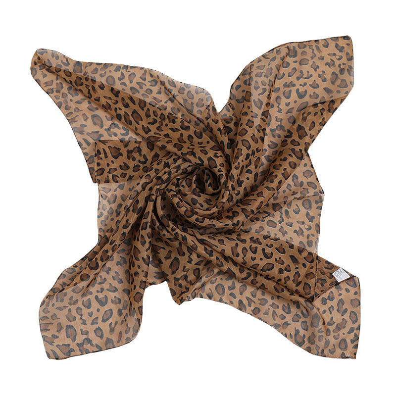 Шифонен шал с леопардов принт, малък квадратен за жени, декоративен аксесоар за всички сезони