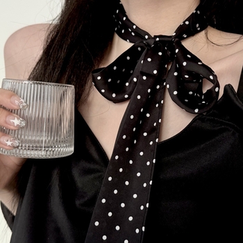 Шал от изкуствена коприна с леопардов принт и точки, Shang niu, за зимния сезон, средна дължина