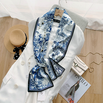 Fular dublu pentru cap, chiffon cu țesătură satinată, 100% poliester, imprimare, pentru femei