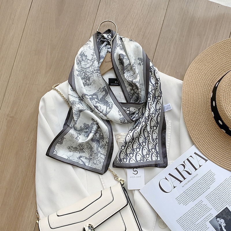 Fular dublu pentru cap, chiffon cu țesătură satinată, 100% poliester, imprimare, pentru femei