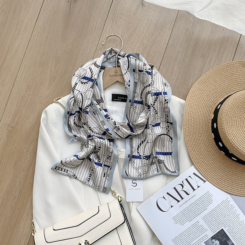 Fular dublu pentru cap, chiffon cu țesătură satinată, 100% poliester, imprimare, pentru femei