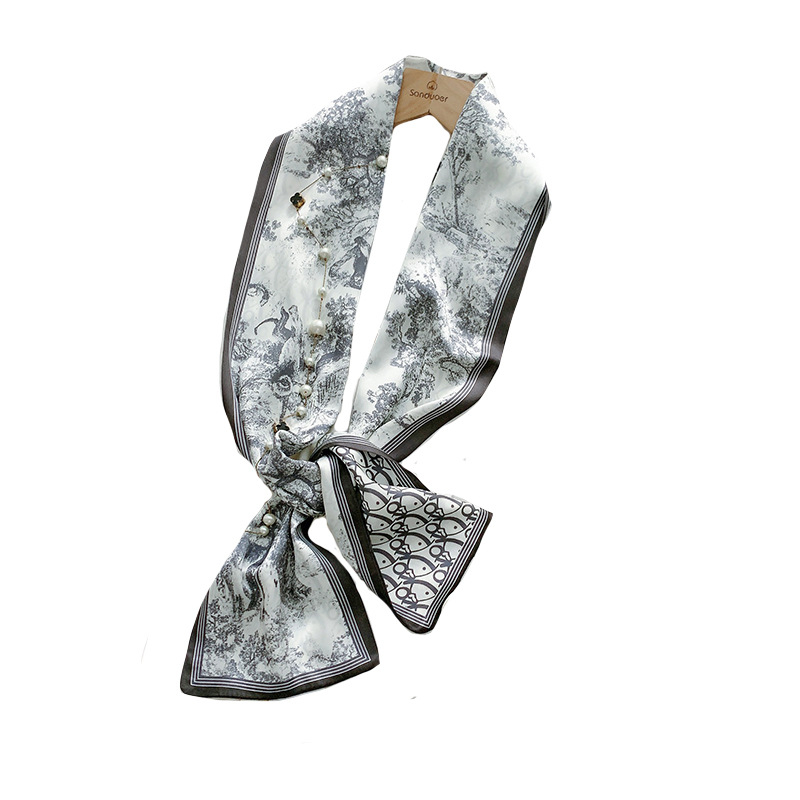 Fular dublu pentru cap, chiffon cu țesătură satinată, 100% poliester, imprimare, pentru femei