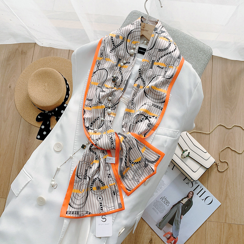 Fular dublu pentru cap, chiffon cu țesătură satinată, 100% poliester, imprimare, pentru femei