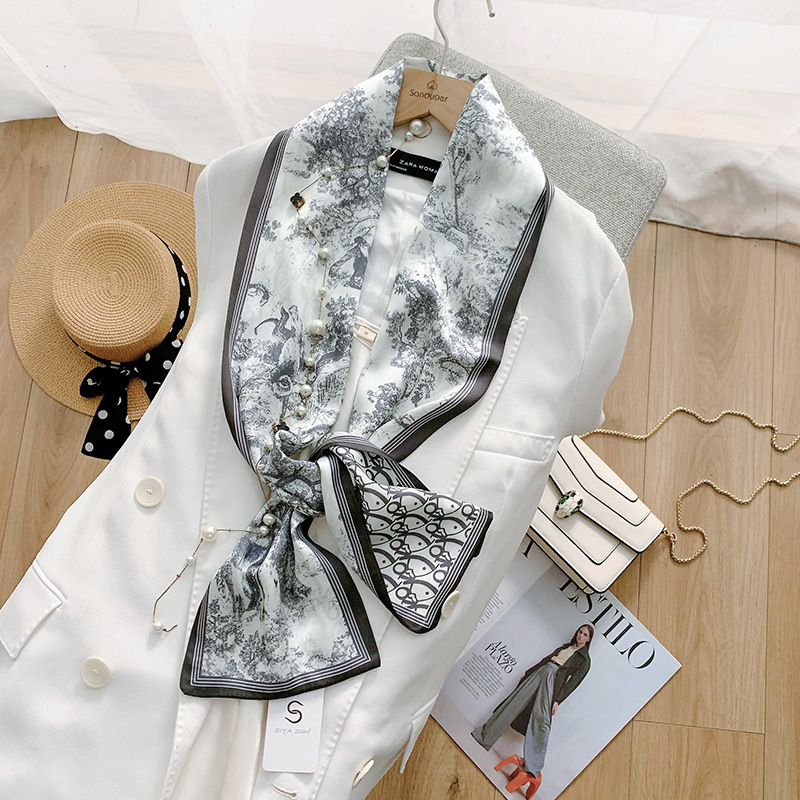 Fular dublu pentru cap, chiffon cu țesătură satinată, 100% poliester, imprimare, pentru femei