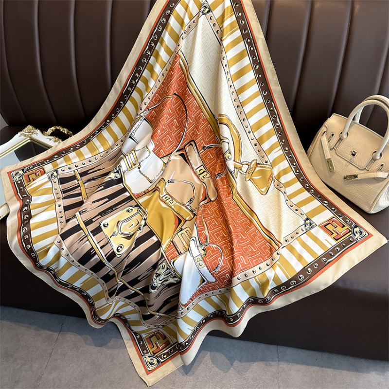 Șal din twill cu mătase artificială, imprimeu retro-literar, formă pătrată, protecție solară, lansare toamnă 2025