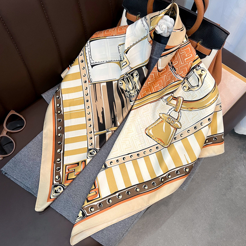 Șal din twill cu mătase artificială, imprimeu retro-literar, formă pătrată, protecție solară, lansare toamnă 2025