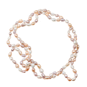 Колие с естествени водни перли, капковидни мъниста, медни акценти, ретро стил