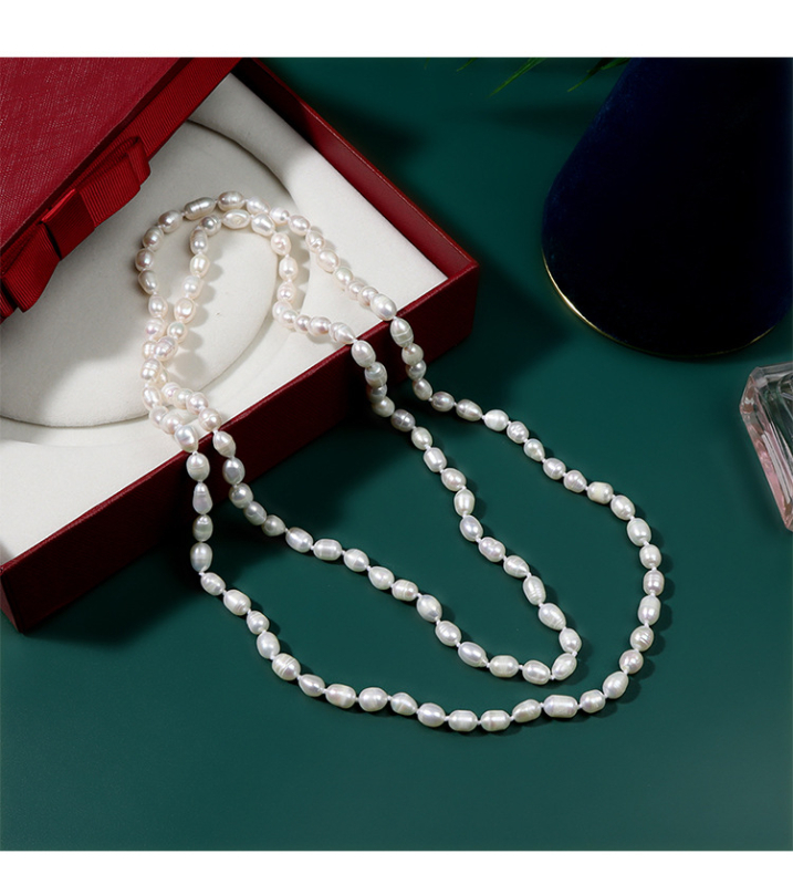 Колие с естествени водни перли, капковидни мъниста, медни акценти, ретро стил