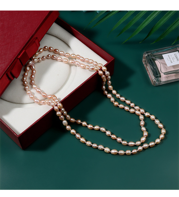 Колие с естествени водни перли, капковидни мъниста, медни акценти, ретро стил