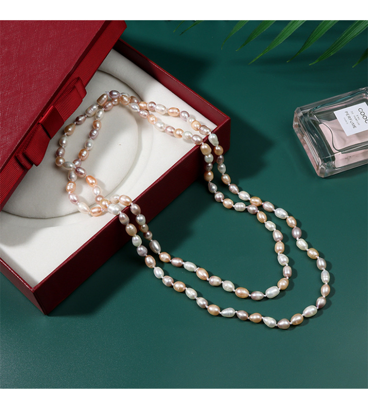 Колие с естествени водни перли, капковидни мъниста, медни акценти, ретро стил