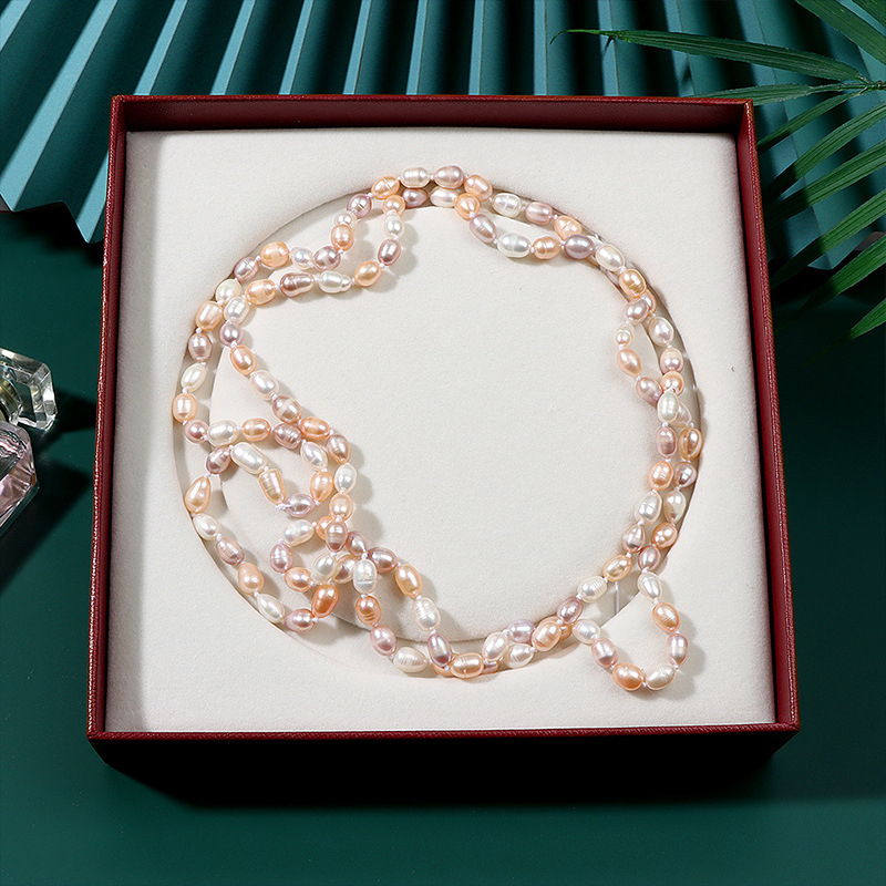 Колие с естествени водни перли, капковидни мъниста, медни акценти, ретро стил