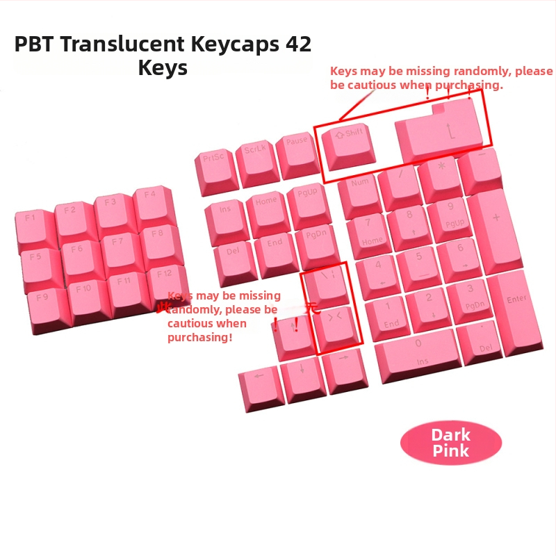 PBT mechanické krytky klávesov, 42 kláves, priehľadné podsvietenie, vygravírované F-kľúče a oblasť čísiel a šípok