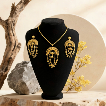 Set bijuterii colier și cercei placate cu aur, inimă, din cupru, lanț în formă de O, electroplacare, 41 g