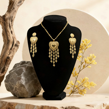 Set bijuterii colier și cercei placate cu aur, inimă, din cupru, lanț în formă de O, electroplacare, 41 g