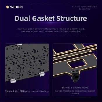 Weikav Nut65 Kolm-režiimi alumiiniumist mehhaaniline klaviatuur gasket-struktuuri komplekt | kuni 87 klaviatuuri, RGB taustvalgustus, juhtmega ühendus, 1,5 m kaabel