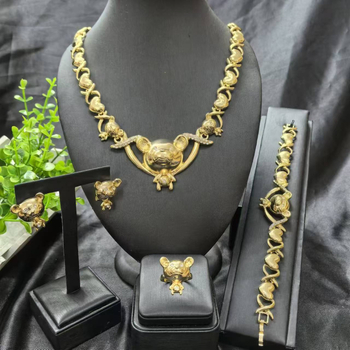 Комплект бижута за дами: колие, обеци и гривна с удължена верига; меден материал, електроплакиране, диамантен стил; мотиви растения и цветя