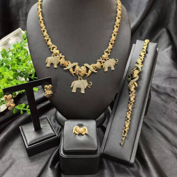 Комплект бижута за дами: колие, обеци и гривна с удължена верига; меден материал, електроплакиране, диамантен стил; мотиви растения и цветя