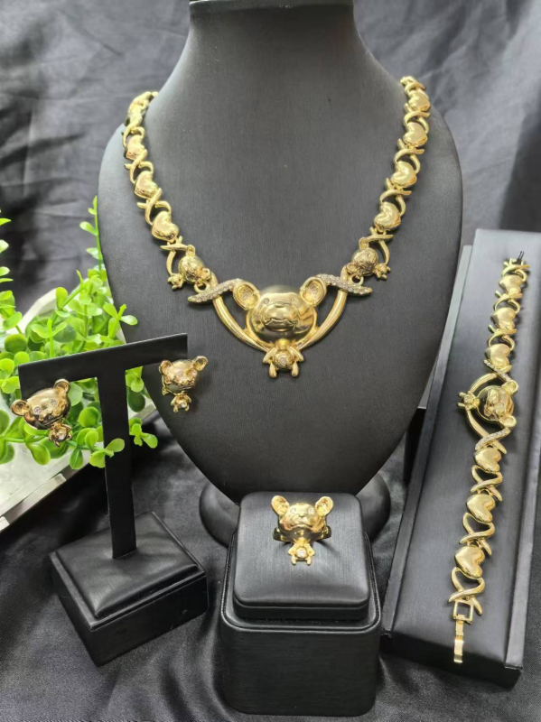 Комплект бижута за дами: колие, обеци и гривна с удължена верига; меден материал, електроплакиране, диамантен стил; мотиви растения и цветя