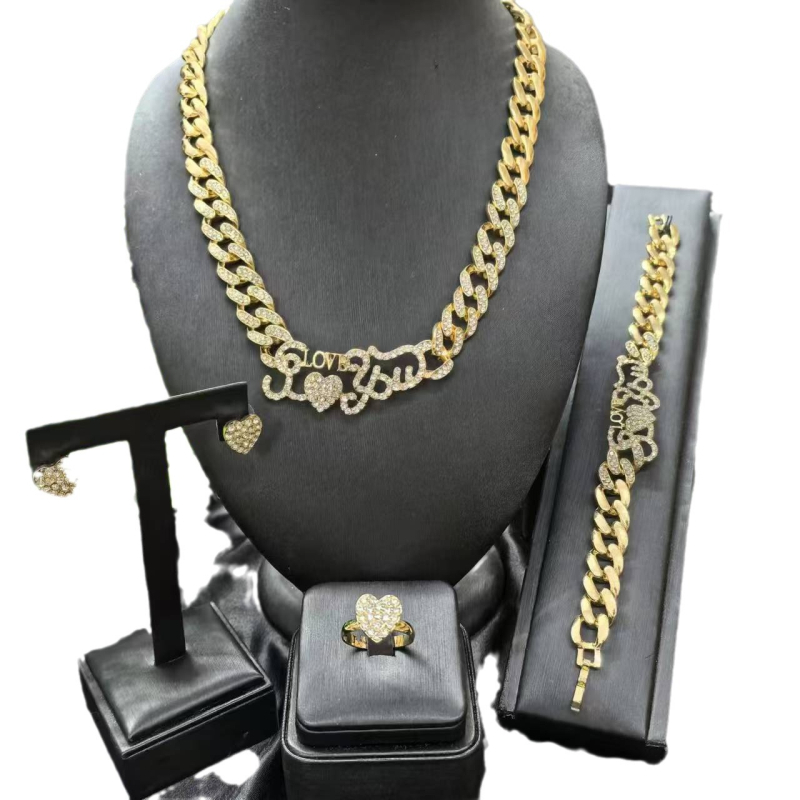 Комплект бижута за дами: колие, обеци и гривна с удължена верига; меден материал, електроплакиране, диамантен стил; мотиви растения и цветя