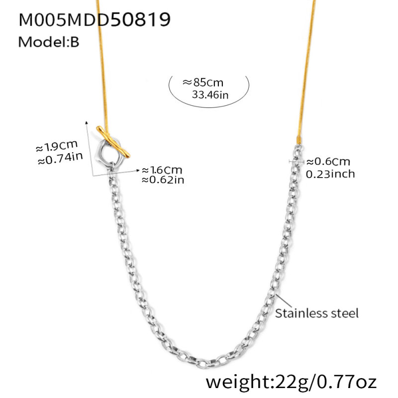 Ilga regulējama džemperu kakla ķēde ar OT spriegošanas slēdzi, nerūsējošā tērauda, zeltītas ieliktuves, bumbveida ķēde, 81 cm un vairāk