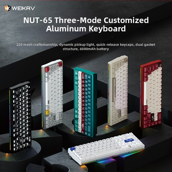 Weikav Nut65 trojmódová mechanická klávesnica z hliníkovej zliatiny so štruktúrou gasket, káblové pripojenie, RGB podsvietenie, až 87 kláves