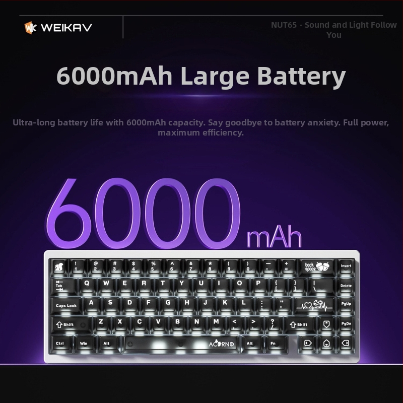 Weikav Nut65 trojmódová mechanická klávesnica z hliníkovej zliatiny so štruktúrou gasket, káblové pripojenie, RGB podsvietenie, až 87 kláves