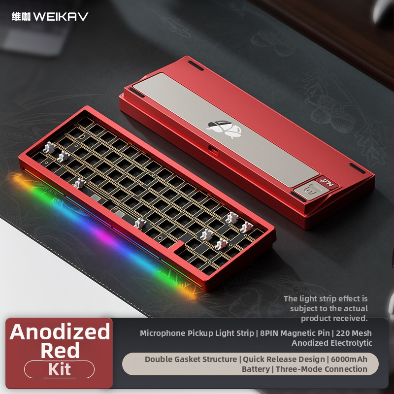 Weikav Nut65 trojmódová mechanická klávesnica z hliníkovej zliatiny so štruktúrou gasket, káblové pripojenie, RGB podsvietenie, až 87 kláves