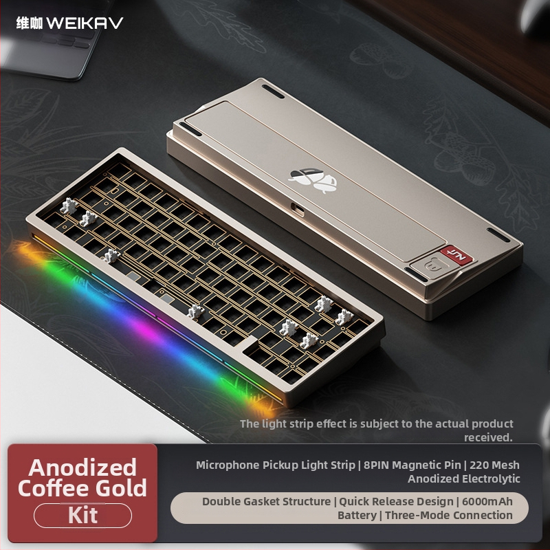 Weikav Nut65 trojmódová mechanická klávesnica z hliníkovej zliatiny so štruktúrou gasket, káblové pripojenie, RGB podsvietenie, až 87 kláves