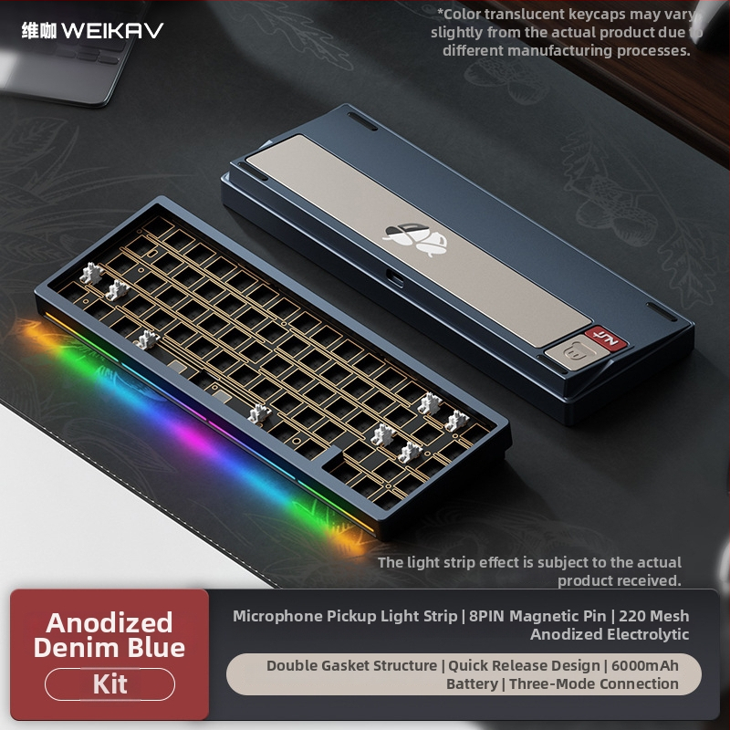 Weikav Nut65 trojmódová mechanická klávesnica z hliníkovej zliatiny so štruktúrou gasket, káblové pripojenie, RGB podsvietenie, až 87 kláves